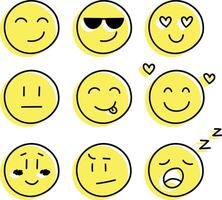 Set of smiles with various emotions, hand drawn collection. Doddle faces illustration on isolated background. Happy and sad face sign business vector