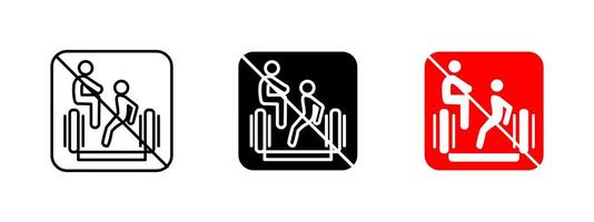 Escalator safety warning icon. Prohibited actions illustration. Sign indicating restricted behavior on escalators to prevent accidents. Public transportation caution symbol for safety awareness vector