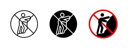 No climbing icon. Safety prohibition illustration. Restricted climbing sign to prevent accidents and falls. Warning symbol for security measures in restricted areas and hazardous locations. vector