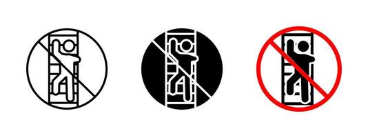 Ladder climbing icon. Prohibited ladder use illustration. Safety warning sign for preventing falls and injuries in construction sites. Hazard caution symbol for restricted access areas. vector
