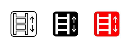 Ladder up and down icon. Vertical movement illustration. Navigation symbol indicating access for climbing or descending. Directional sign for safe ascent or descent in buildings and structures. vector