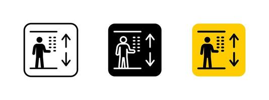 Elevator icon. Vertical transportation illustration. Lift sign for building accessibility. Indicator symbol for up and down movement in modern structures, ensuring convenience and efficiency. vector