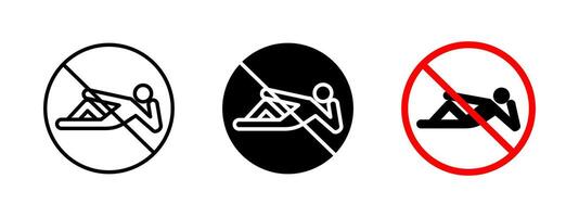No lying icon. Prohibited resting illustration. Restriction sign for public spaces to prevent loitering. Warning symbol to maintain safety, order and compliance with urban regulations. vector