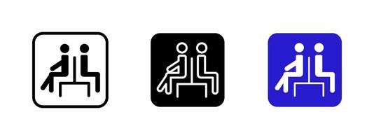 Public seating icon. Waiting area illustration. Bench symbol for rest and waiting in stations, parks and public facilities. Comfort and convenience sign for passengers and visitors. vector