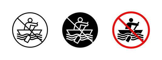 No boating icon. Prohibited rowing illustration. Water safety sign warning against unauthorized boat use. Cautionary symbol for protecting swimmers and maintaining safe aquatic environments. vector