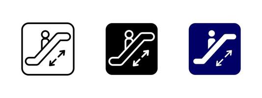 Escalator icon. Moving staircase illustration. Public transport facility sign for urban infrastructure. Directional symbol indicating automated stairways for safe and efficient movement. vector