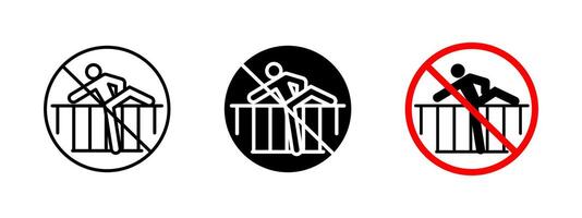 No climbing fence icon. Security warning illustration. Prohibited action sign for unauthorized access. Safety symbol for restricted areas, ensuring compliance with regulations and protection. vector