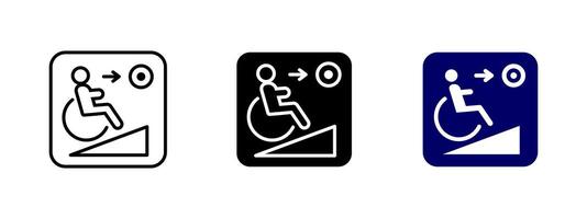 Wheelchair accessibility icon. Disabled ramp illustration. Mobility support sign for inclusive facilities. Symbol for independent movement and accessible infrastructure in public spaces. vector