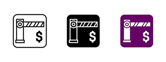 Toll barrier icon. Road payment gate illustration. Highway toll sign indicating a required fee for passage. Traffic infrastructure symbol for controlled access and transportation management. vector