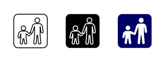 Parent and child icon. Family protection illustration. Adult guidance and child safety in public areas symbol. Sign for designated spaces, parental supervision and child-friendly environments. vector