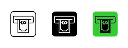 ATM withdrawal icon. Cash machine illustration. Automated teller symbol indicating money withdrawal from bank account. Financial transaction sign for convenient banking services and cash access vector