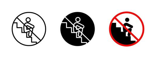 No sitting on stairs icon. Prohibited behavior illustration. Restriction sign for maintaining safety and order in public areas. Warning symbol for preventing obstruction in urban. vector