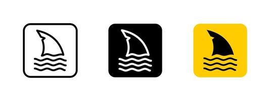 Shark warning icon. Ocean hazard illustration. Caution sign indicating the presence of sharks in the water. Safety symbol used for beachgoers, swimmers and divers to avoid dangerous areas. vector