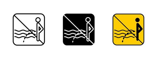 No urination in water icon. Pee prohibition illustration. Public restriction sign indicating a ban on urinating in lakes, rivers or pools. Environmental and hygiene notice pictogram. vector