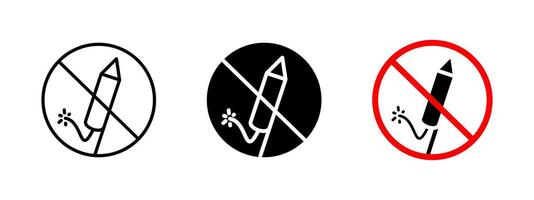 No fireworks icon. Pyrotechnic restriction illustration. Prohibited firework sign for safety and fire prevention. Warning symbol to avoid hazardous explosions during events and public security. vector