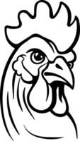 black and white illustration of a rooster head without background vector