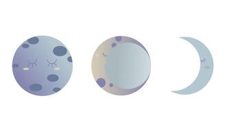Set of moon phases on white background. Night sky. illustration of starry sky with different moon shapes in pastel colors in cartoon style. vector