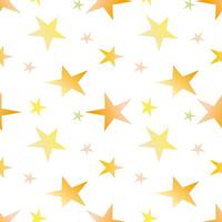 A repeating pattern of gold stars. Random falling gold stars on white background. Brilliant pattern for banner, greeting card, invitation, postcard, postcard, paper packaging. Repeating background vector