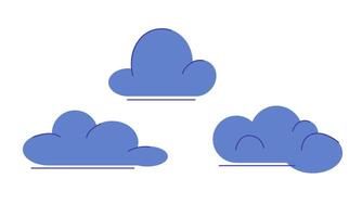 Blue clouds isolated on white background. Round cartoon fluffy clouds icon in blue sky. Geometric shapes illustration, set cartoon clouds in flat design. vector