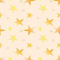 A repeating pattern of gold stars. Random falling gold stars on white background. Brilliant pattern for banner, greeting card, invitation, postcard, postcard, paper packaging. vector