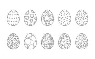 Easter eggs with decoration, line set. Egg in flat hand drawn style. linear illustration vector