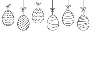 Painted Easter eggs hanging on string, line pattern. Egg in flat hand drawn style illustration vector