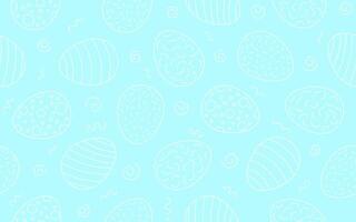 Decorated linear seamless pattern with Easter eggs. Egg in flat hand drawn style on blue color background. Festive traditional meal decorated eggs illustration vector
