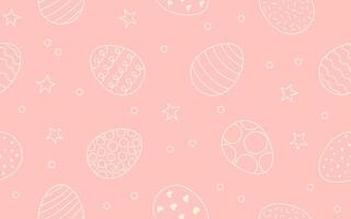 Decorated linear seamless pattern with Easter eggs. Egg in flat hand drawn style on red color background. Festive traditional meal decorated eggs illustration vector