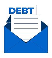 Debt letter in envelope 2D cartoon object. Overdue payments. Financial obligation. Economic hardship. Unpaid bill. Creditor invoice isolated element flat clip art on white. Spot illustration vector