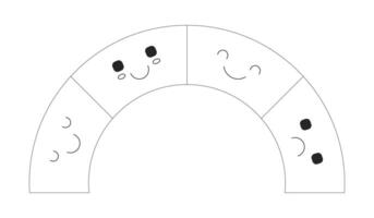 Curved rainbow-shaped segments with cute smiling and sad faces 2D line object. Mood swing. Feelings chart. Emotions arc isolated clipart ink outline item. Monochrome spot illustration vector