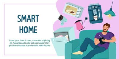Smart Home Technology with Relaxed Man on Sofa vector
