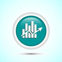 Bar chart icon design illustration, Graph icon, Growth sign, Growth chart, Teal color round button design vector