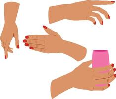Hands in Various Poses with Red Nail Polish vector
