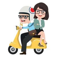 man and a woman riding a scooter vector