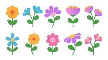 Set of spring flowers isolated on a white background. vector