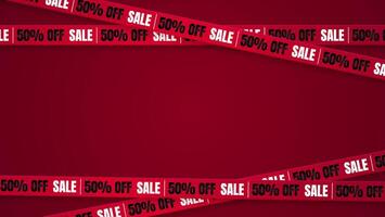 Red ribbons with Sale Discount lettering on a red background. Ribbon design for ads, online stores, and websites. Perfect for highlighting discounts and promotions. vector