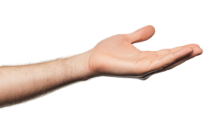 A fair skinned human hand presenting something with an open palm png