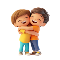 Two animated boys are happily hugging each other tightly and smiling png