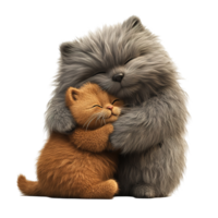 Two fluffy cats are lovingly embracing each other tightly with joy png