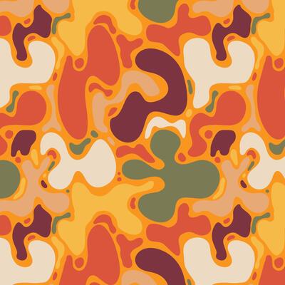 Retro Abstract Seamless Pattern with Colorful Liquid Organic Forms. Multicolored decorative groovy fluid shapes. Hand drawn geometric bulky lines. Hippie banner