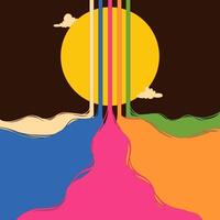 Groovy 90s Horizontal Banner with Sun and Clouds. Cartoon minimal design with hippie vibes. Perfect for web, print, posters, decor vector