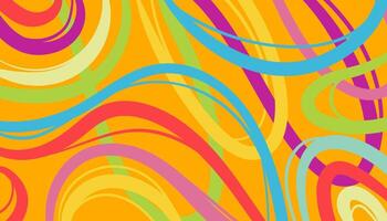 Multicolored Abstract Background with Wavy Lines. Decorative groovy fluid lines isolated on yellow background. Hand drawn geometric bulky lines. Hippie banner . illustration vector