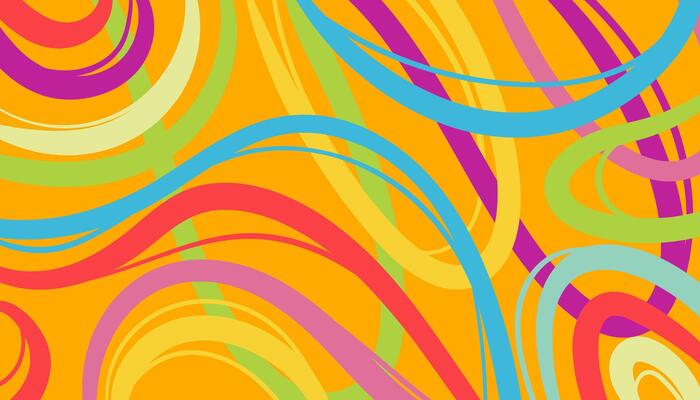 Multicolored Abstract Background with Wavy Lines. Decorative groovy fluid lines isolated on yellow background. Hand drawn geometric bulky lines. Hippie banner . illustration