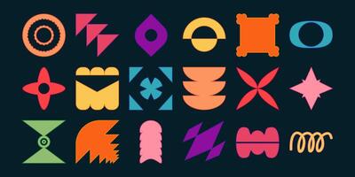 Collection of Geometric Abstract Shapes. Multicolored retro elements with groovy colors. Perfect for posters, flyers, brochures, print, stickers. vector