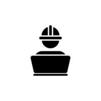 icon of construction worker wearing a hard hat and working on a laptop. Represents construction, engineering, development, and related professions. modern, and suitable for various design applications vector