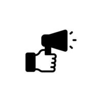 hand holding a megaphone. Symbolizes announcements, advertising, communication, marketing, promotion, and voice. Ideal for use in web design, app interfaces, and marketing vector