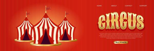Colorful retro circus banner. Striped circus tents in flat style. Design for website, networks, post, web, site and more. Vintage illustration vector