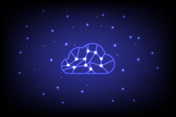 Abstract Technology cloud Network Connection Neon Dots and star