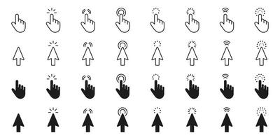 Cursor And Pointer Click Gesture Line And Solid Icon Set. Digital Navigation And Touchscreen Interaction Symbol Collection. Isolated Illustration vector