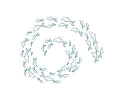 Marine fish school silhouette. Many fish in a swirling pattern. Underwater life in the ocean, chalk texture style, potential for aquatic designs. vector